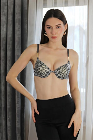 Giyim Kadın Destekli Balenli Desenli Sütyen Gri