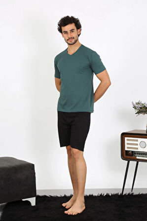 Giyim Erkek Penye Petrol Rengi 3'lü Pijama Takımı