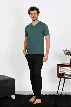 Giyim Erkek Penye Petrol Rengi 3'lü Pijama Takımı