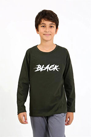 Giyim Erkek Çocuk Uzun Kol Penye Pijama Takım Haki