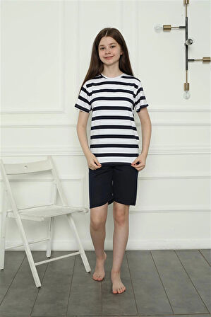 Giyim Kız Çocuk Penye Şortlu Pijama Takım Lacivert