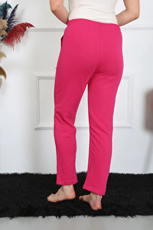 Giyim Kadın Pamuk Cepli 3 İplik Alt Eşofman Fuşya