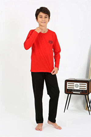 Giyim Erkek Çocuk Uzun Kol Penye Pijama Takım Kırmızı