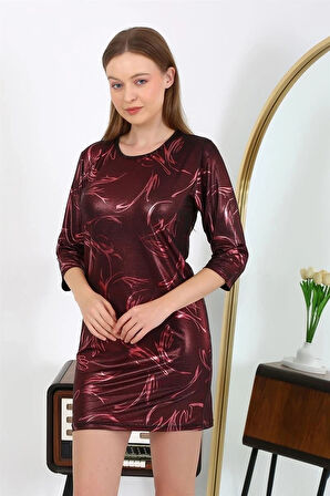 Giyim Kadın Micro Kumaş Mini Parlak Elbise Bordo