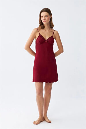 Giyim İp Askılı Penye Gecelik Bordo