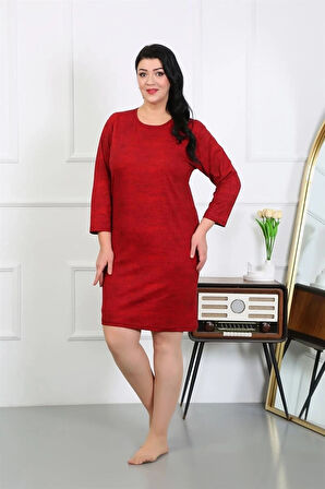 Giyim Kadın Büyük Beden Penye Gecelik Ev Elbisesi Kırmızı