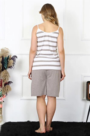 Giyim Kadın Büyük Beden İp Askılı Pijama Takım Vizon