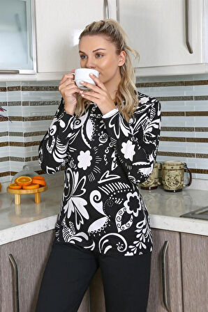 Giyim Kadın Uzun Kol Penye Pijama Takım Siyah