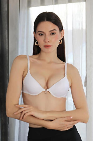 Giyim Kadın Destekli Balenli Taş Detaylı Sütyen Beyaz