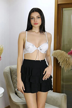 Giyim Kadın Destekli Balenli Desenli Sütyen Beyaz