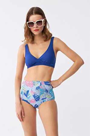 Giyim Kadın Pedli Yaprak Desenli Yüksek Bel Sax Bikini Takımı
