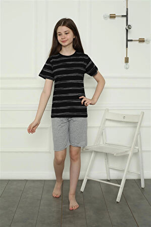 Giyim Kız Çocuk Penye Şortlu Pijama Takım Siyah