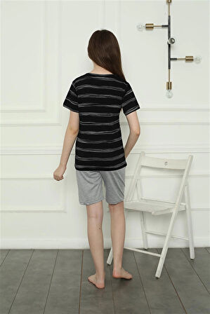 Giyim Kız Çocuk Penye Şortlu Pijama Takım Siyah