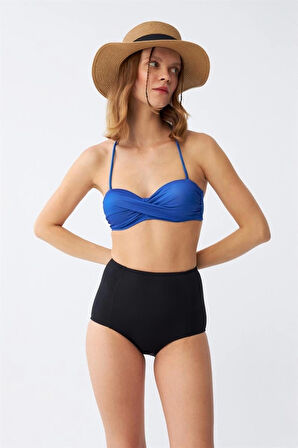 Giyim Kadın Straplez Mavi Yüksek Bel Bikini Takımı