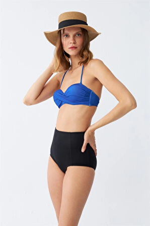 Giyim Kadın Straplez Mavi Yüksek Bel Bikini Takımı