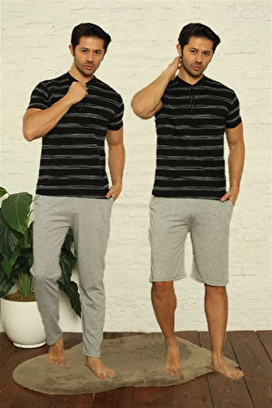 Giyim Erkek Siyah 3'lü Pijama Takım