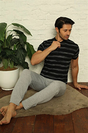 Giyim Erkek Siyah 3'lü Pijama Takım