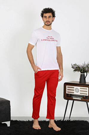Giyim Erkek Kısa Kol Penye Beyaz Pijama Takımı