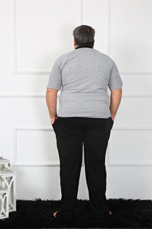 Giyim Büyük Beden Erkek Gri Penye Pijama Takım