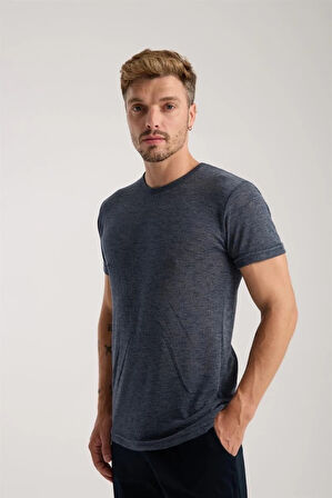 Giyim Erkek Lacivert Sıfır Yaka Kısa Kol Şortlu Pijama Takımı