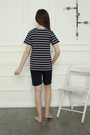 Giyim Kız Çocuk Penye Şortlu Pijama Takım Lacivert