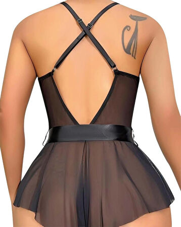 Giyim Kadın Fantezi Babydoll Dantel Gecelik Siyah