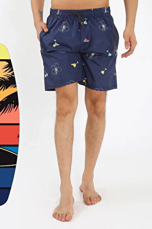 Giyim Erkek Desenli Fermuar Cepli Deniz Şortu Lacivert