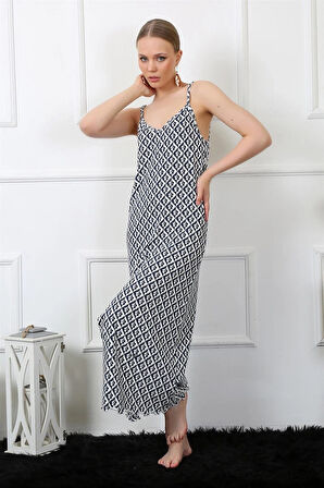 Giyim Kadın İp Askılı Uzun Gecelik Lacivert