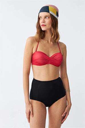 Giyim Kadın Straplez Kırmızı Yüksek Bel Bikini Takımı