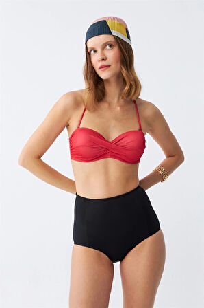 Giyim Kadın Straplez Kırmızı Yüksek Bel Bikini Takımı