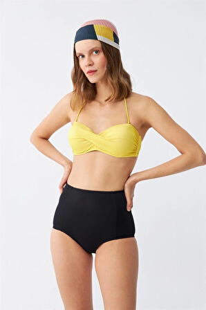 Giyim Kadın Straplez Sarı Yüksek Bel Bikini Takımı