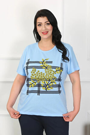 Giyim Kadın Büyük Beden Mavi Pijama Takımı