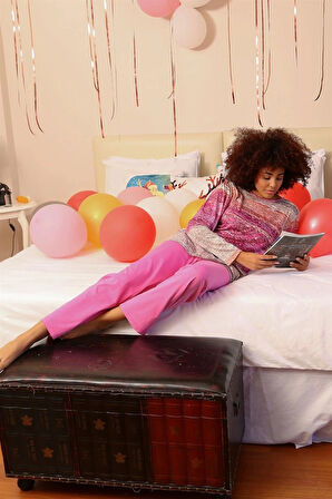 Giyim Kadın Uzun Kol Penye Pijama Takım Fuşya