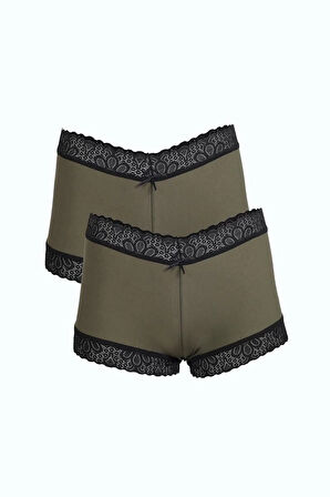 Giyim Kadın Pamuklu 2li Boxer Haki