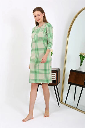 Giyim Pamuk Ev Elbisesi Tunik Gecelik Yeşil