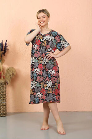 Giyim Kadın Kısa Kol Diz Altı Over Size Ev Elbisesi - Geceliği