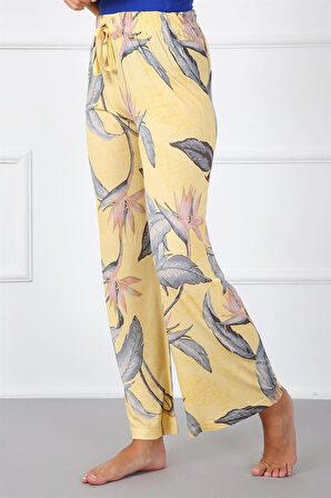 Giyim Bayan Penye Bol Paça Pantolon Sarı