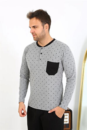 Giyim Erkek Uzun Kol Penye Füme Pijama Takımı
