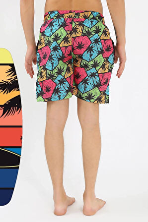 Giyim Erkek Desenli Fermuar Cepli Deniz Şortu Siyah