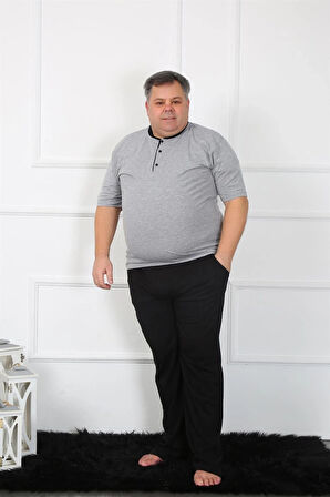 Giyim Büyük Beden Erkek Gri Penye Pijama Takım