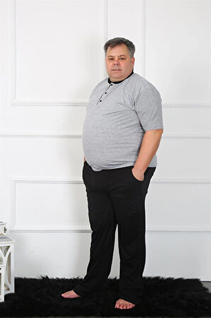 Giyim Büyük Beden Erkek Gri Penye Pijama Takım