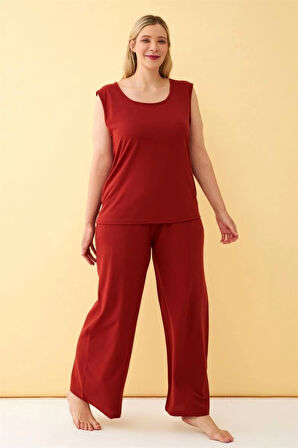 Giyim Kadın Kiremit Büyük Beden Penye Alt Üst Takım