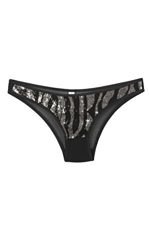 Giyim Kadın Siyah Zebra Desenli Payetli 2'li Slip