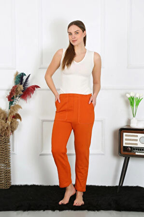 Giyim Kadın Pamuk Cepli 3 İplik Alt Eşofman Kiremit