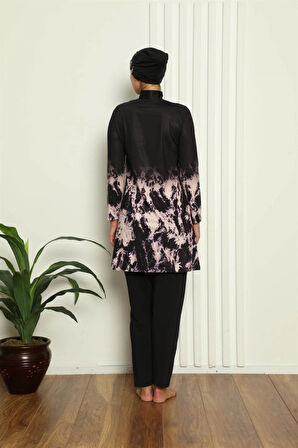 Giyim Tam Tesettür Dijital Desenli Mayo Siyah