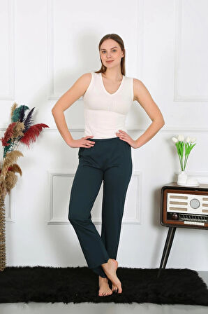 Giyim Kadın Pamuk Penye Tek Alt Pijama Petrol