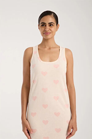 Giyim Kadın Kalın Askılı Yırtmaçlı Uzun Pudra Gecelik