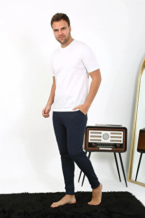 Giyim Erkek Pamuk Tek Alt Pijama Lacivert