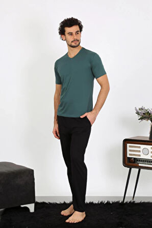 Giyim Erkek Penye Petrol Rengi 3'lü Pijama Takımı