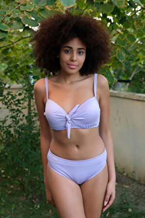 Giyim Kadın İçi Boş Fiyonklu Kaplı Lila Alt Üst Bikini Takım